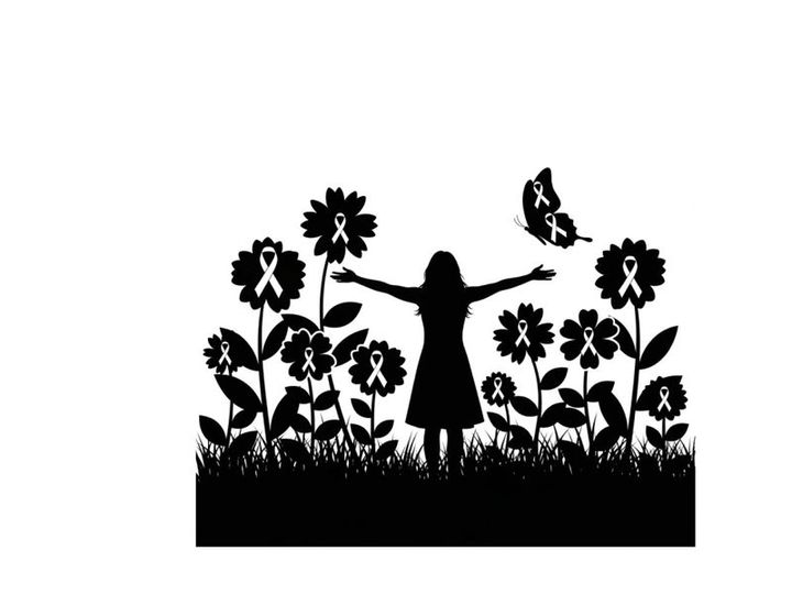 Silhouette of a girl with flowers and butterfly awareness ribbons