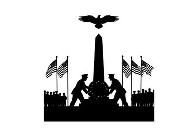 Silhouette of soldiers and monument with american flags and eagle silhouette preview picture
