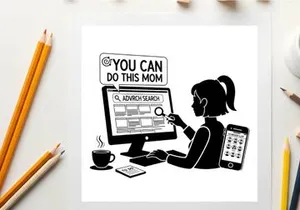 Silhouette of a woman job searching on computer with encouragement