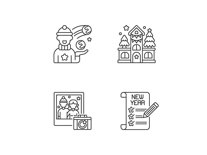 Festive season activity linear icons set