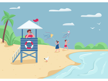 Beach safety and active leisure flat color vector illustration preview picture