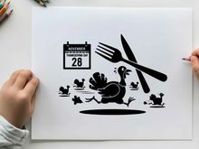 Thanksgiving turkey silhouette with utensils and calendar on november 28