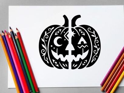 Calabaza de Halloween estilizada con rostro de Jack-o'-Lantern para decoración de otoño