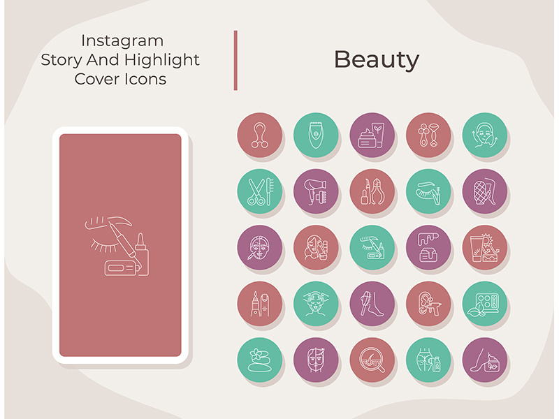 Beauty social media story and highlight cover icons set