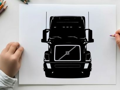 Silhouette of a volvo semi truck facing forward