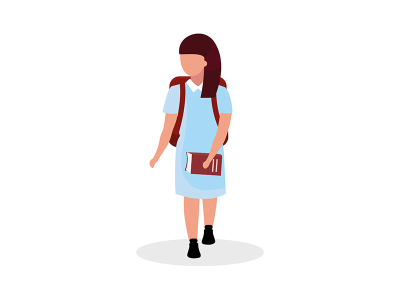 Schoolgirl with book semi flat color vector character