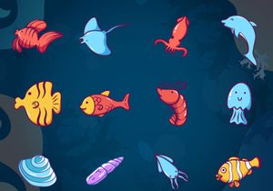Underwater fish and animals vector illustration cartoon.