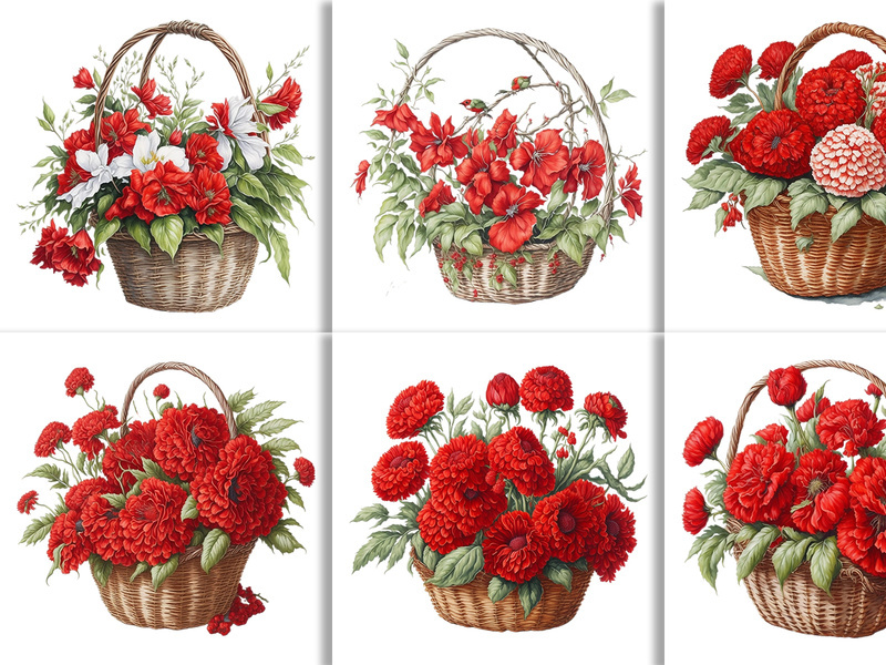 Watercolor Floral Flower Basket Design