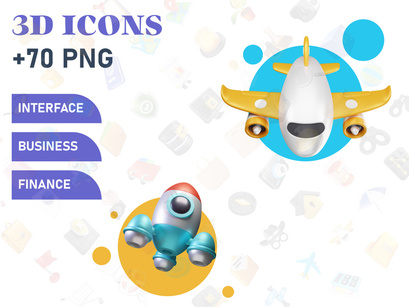 3D Icons Set business, Finance & Interface, render icon for ui