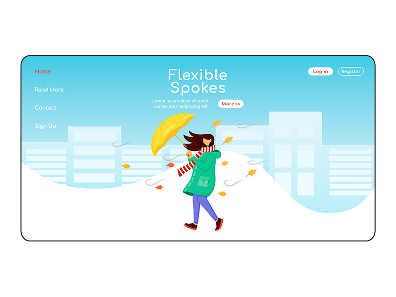 Flexible spokes landing page flat color vector template