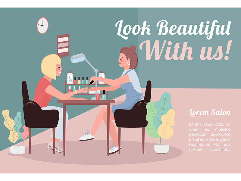 Look beautiful with us banner flat vector template