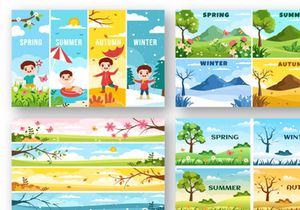 14 Scenery of the Four Seasons of Nature Illustration