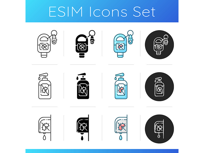 Hand sanitizers icons set