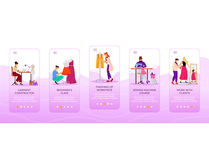 Fashion courses onboarding mobile app screen flat vector template