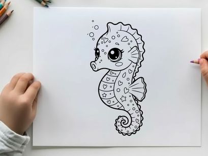 Cute cartoon seahorse with hearts vector illustration