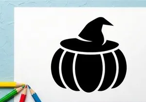 Silueta de un sombrero de bruja sobre una calabaza para decoración de Halloween