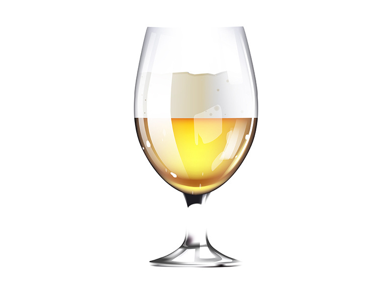 Glass goblet with yellow beer realistic vector illustration