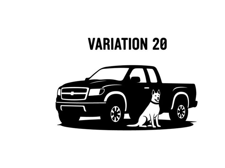 Silhouette of a pickup truck with a dog silhouette