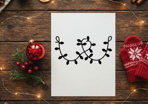 Christmas string lights silhouette isolated on white background for holiday design.
