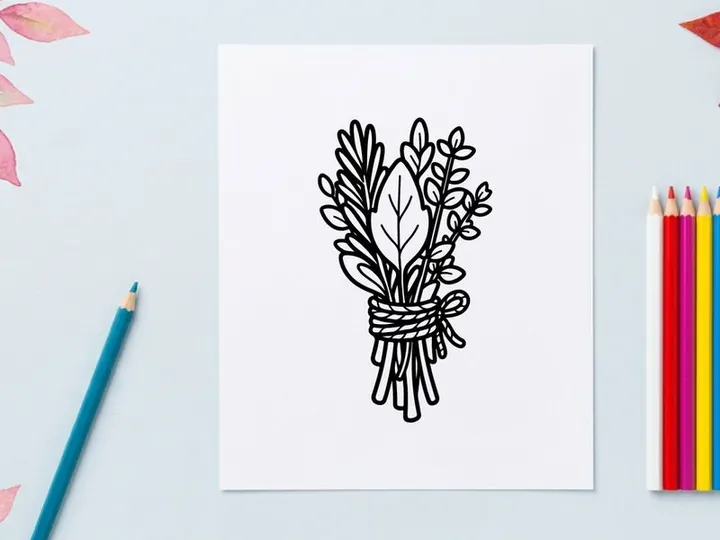 Hand-drawn Halloween olive branch bouquet tied with twine. Spooky autumn botanical illustration for seasonal decor and crafts.