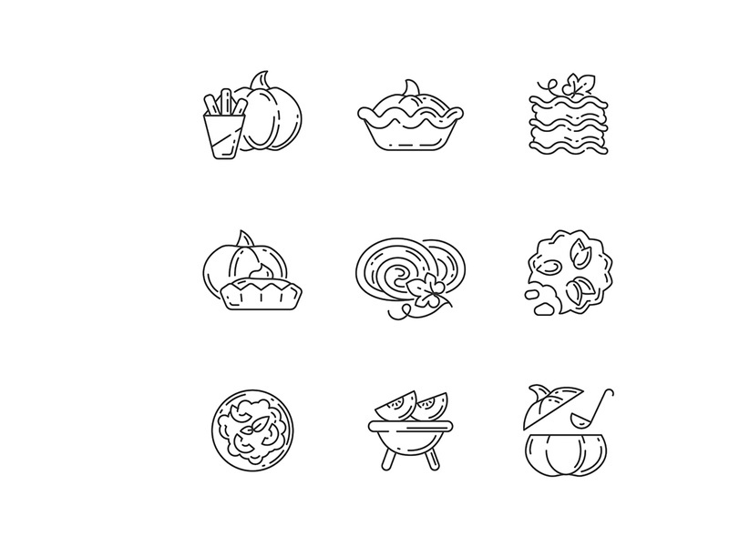 Pumpkin dishes linear icons set