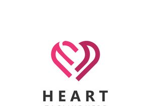 Heart logo design template, luxury ribbon Valentines day and love stripe logotype