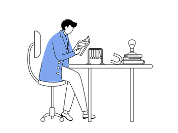 Scientist at his working place flat contour vector illustration preview picture