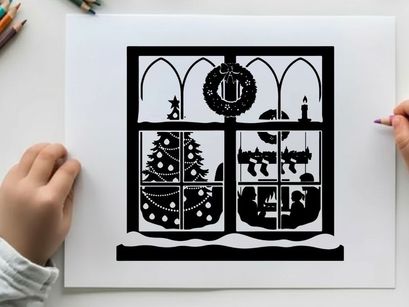 Christmas silhouette through stained glass window