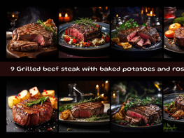 Grilled beef steak with baked potatoes and rosemary preview picture