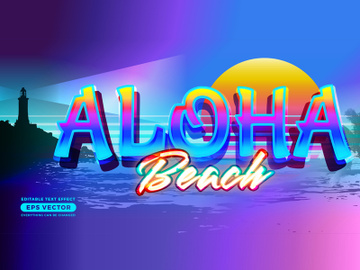Aloha Beach Retro Editable Text Effect Style with vibrant theme realistic neon light concept for trendy flyer, poster and banner template promotion preview picture