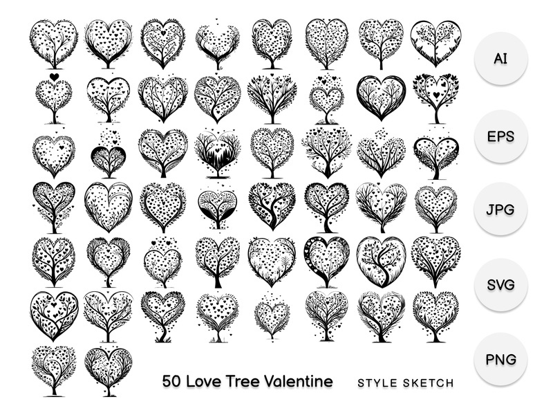 Love Tree Valentine Element Draw Black