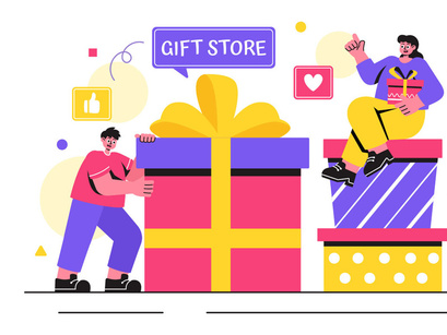 11 Gifts Store Vector Illustration