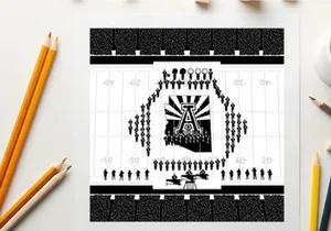 Silhouette of people forming a logo with a large letter a silhouette