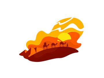 Caravan in desert 2D vector web banner, poster preview picture