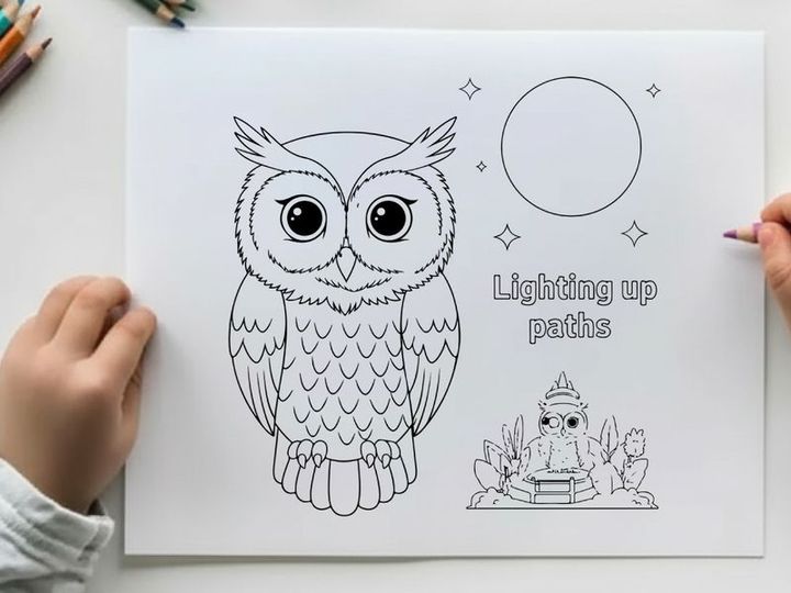 Wise owl lighting path vector illustration flat design