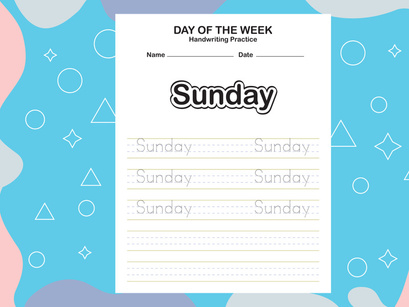 7 Pages Day name of the week trace and writing practice sheet