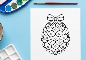 Arte vetorial de pinheiro com laço. Ilustração de enfeite de Natal para página de colorir.