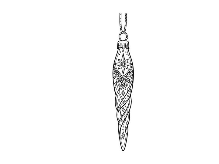 Silver glitter Christmas teardrop ornament with etched wolf design hanging on tree branch