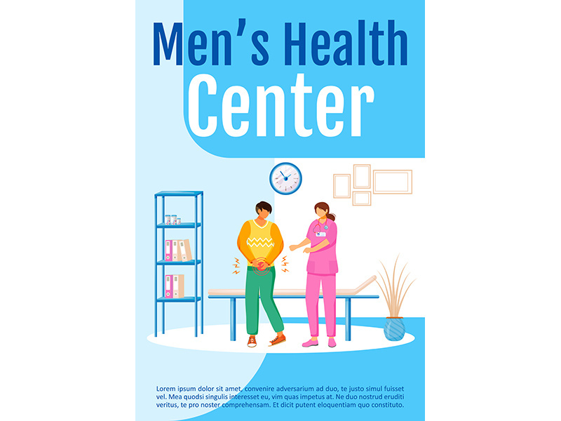 Men's health center poster flat vector template