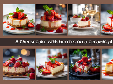 Cheesecake with berries on a ceramic plate preview picture