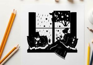 Cozy woman reading on a rainy day by the window