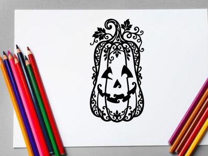 Decorative Halloween Pumpkin Jack-o'-Lantern with Intricate Carving