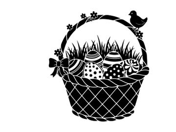 Easter basket silhouette with eggs and bird decoration preview picture