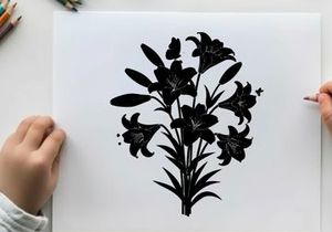 Silhouette of a bouquet of flowers with multiple blooms and leaves