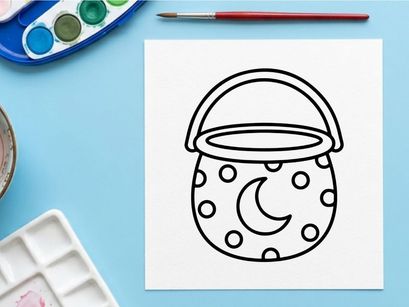 Halloween trick or treat bucket icon. Black and white outline of a candy pail for kids.
