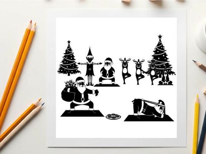 Christmas silhouette of people doing yoga and exercising outdoors