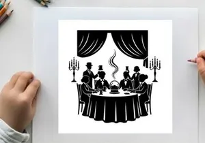 Silhouette of a formal dinner party with waiters and guests