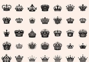 Royal Crown Silhouette, Retro King Crown Icons.