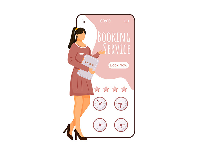 Booking service cartoon smartphone vector app screen