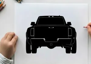 Silhouette of a pickup truck facing forward on a white background